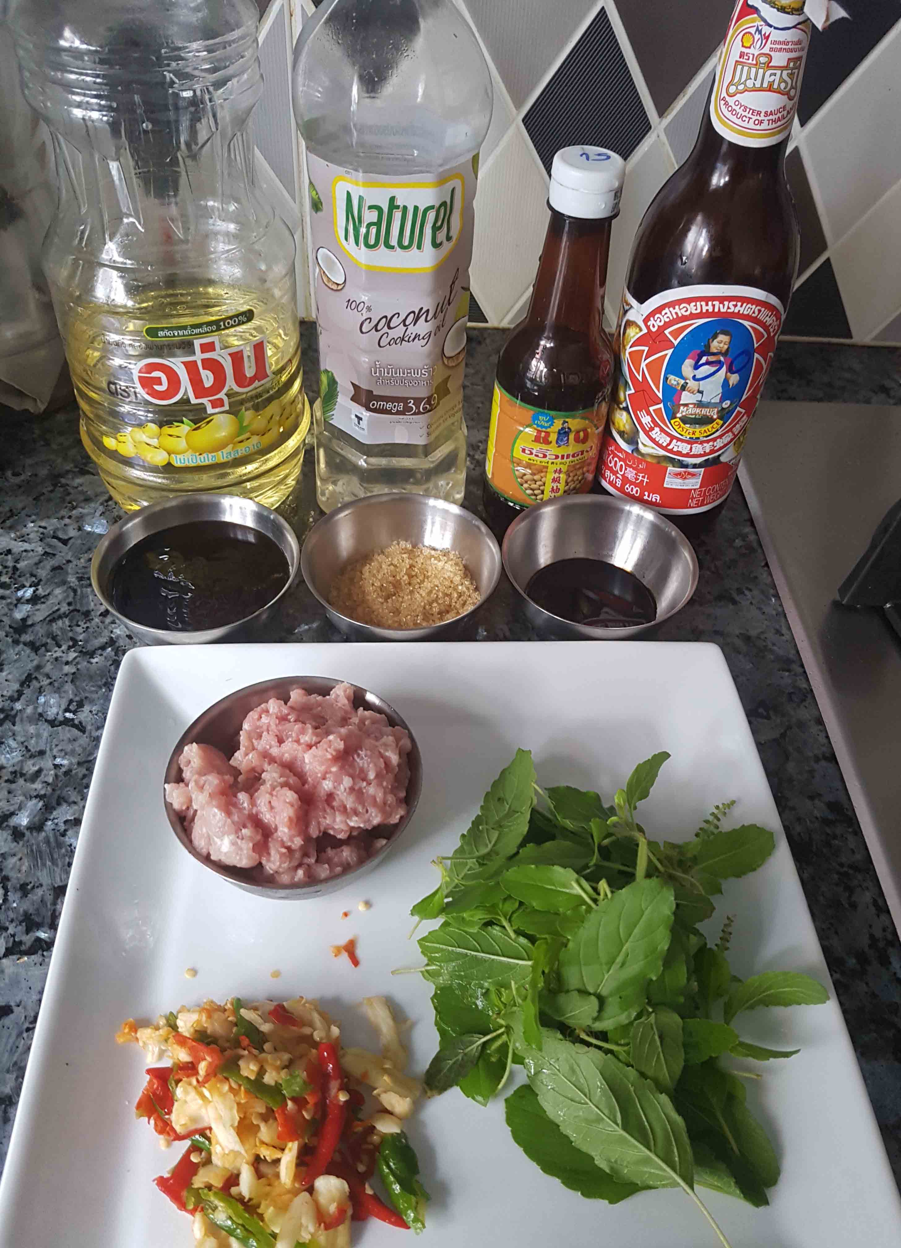 Ingredients for online Thai Cooking Class Pad Ka Pow
